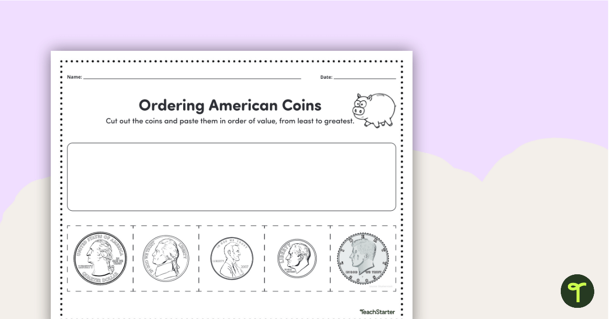 Ordering American Coins – Worksheet teaching resource