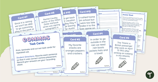 Preview image for Comma Task Cards - Grades 4-6 - teaching resource