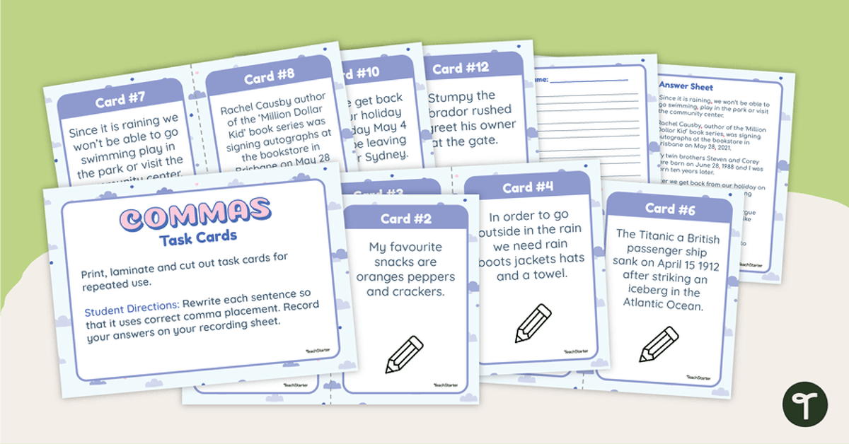 Comma Task Cards teaching resource
