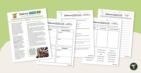 去to Reading and Writing Nonfiction Text: Earth Day Close Read Worksheets teaching resource