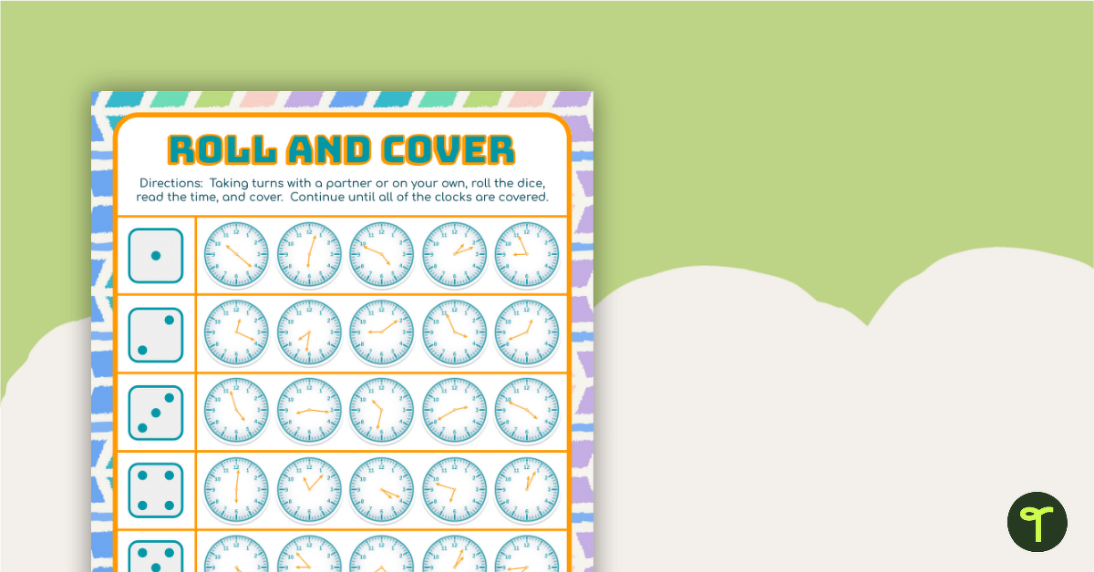 Roll and Cover – Telling Time to the Minute teaching resource