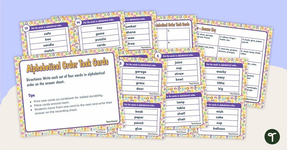 Alphabetical Order Task Cards (Grades 1-2) teaching resource