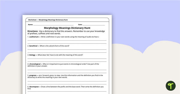 Go to Morphology Meanings Dictionary Hunt teaching resource