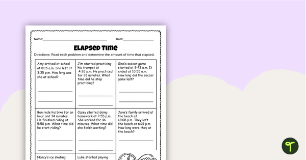 Preview image for Elapsed Time Worksheet - teaching resource
