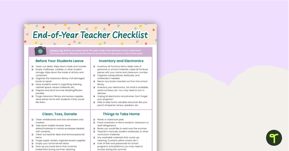 End-of-Year Teacher Checklist teaching resource