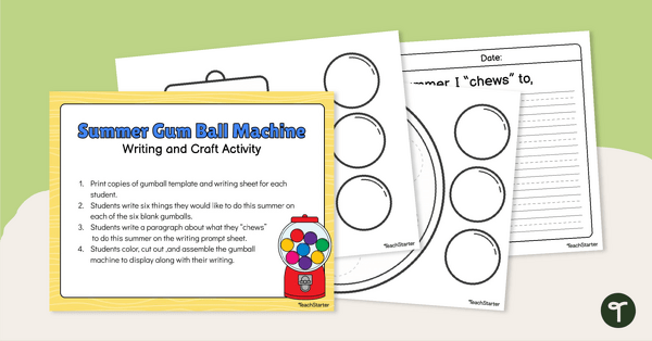 Go to End of Year Writing Craftivity - Summer Plan Gumball Machine teaching resource