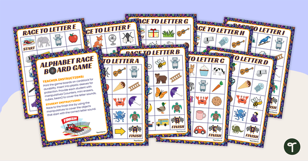 Go to Letter-Sound Correspondence Games - A-Z Alphabet Race Bundle teaching resource