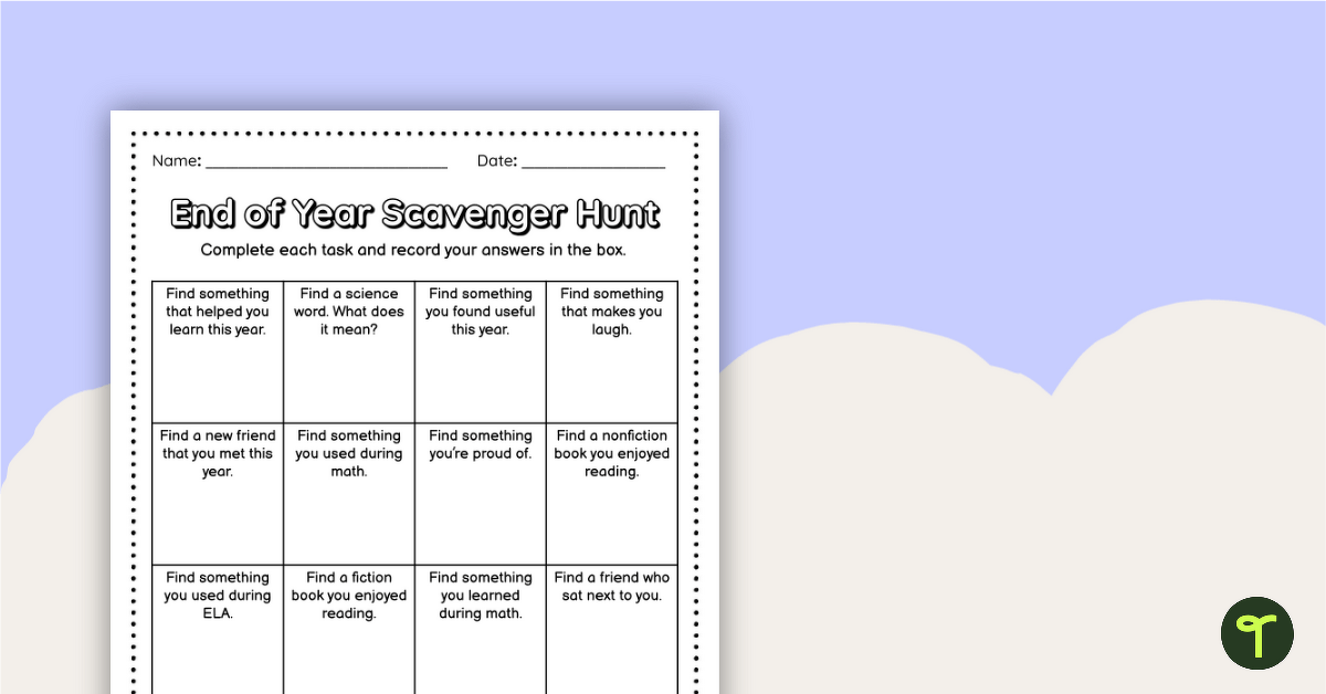 End of Year Scavenger Hunt teaching resource