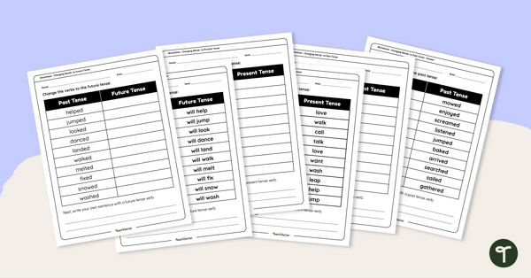 Past, Present, and Future Tense Worksheets - Grades 1/2 teaching resource