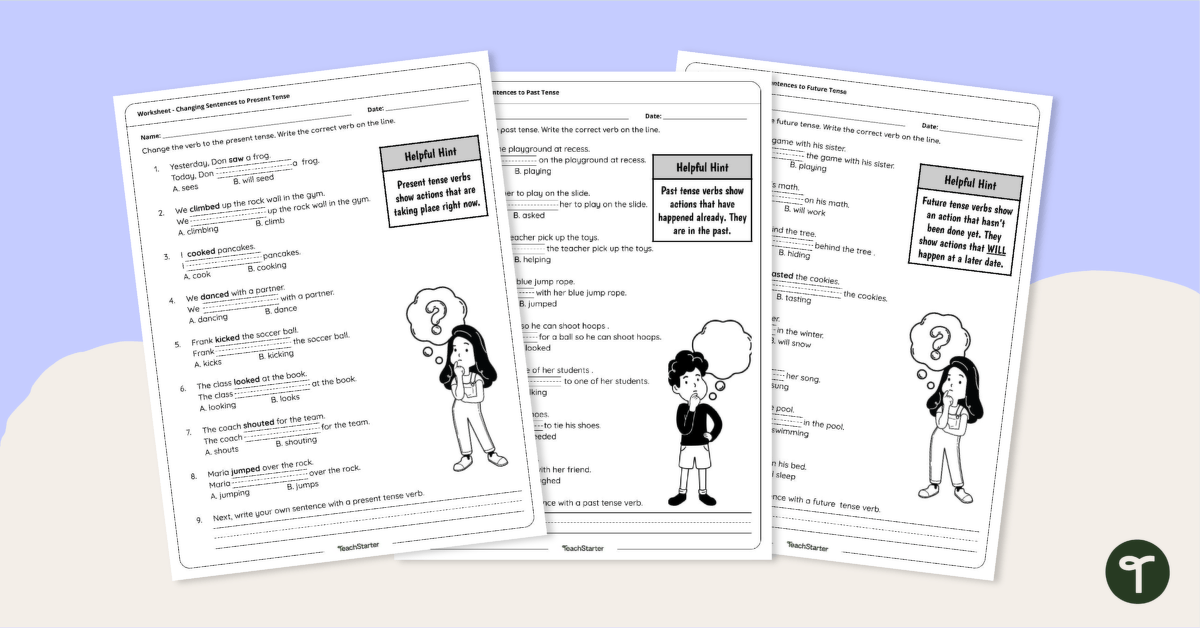 Writing Sentences in Past, Present, and Future Tense Worksheets - Grades 1/2 teaching resource