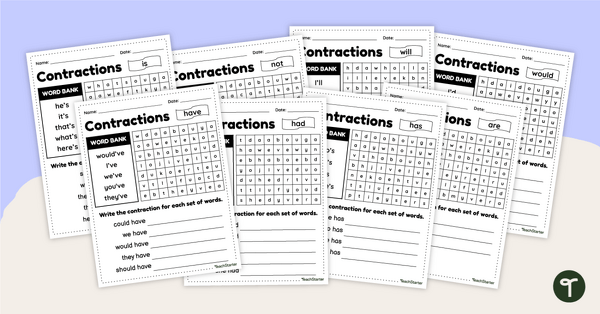Preview image for Contractions Practice Worksheets - teaching resource
