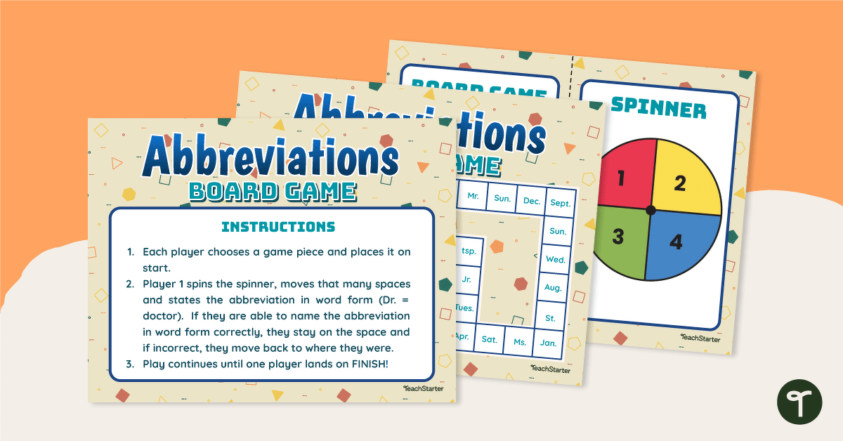 Abbreviations Board Game teaching resource