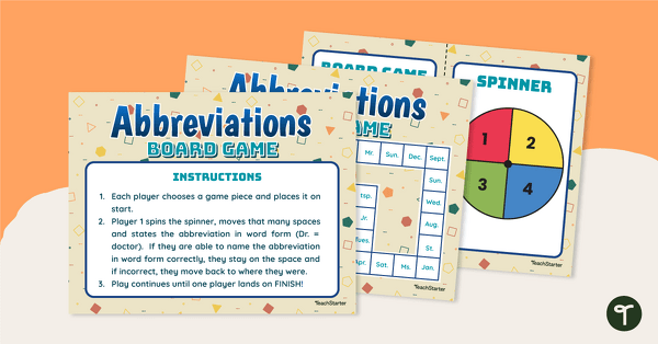 去to Abbreviations Board Game teaching resource