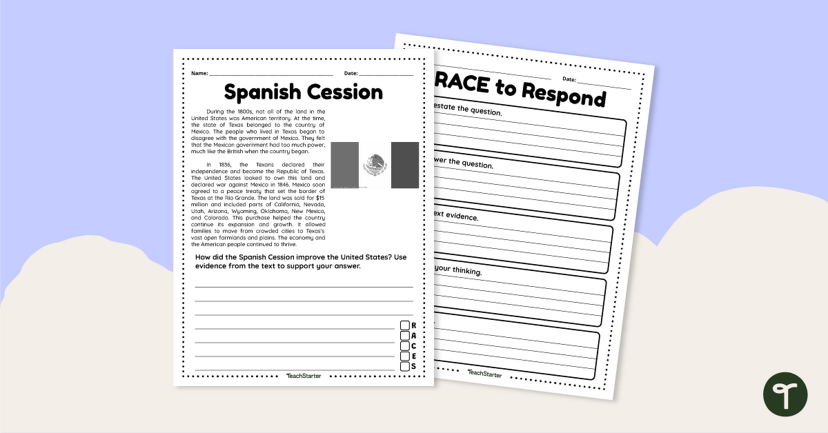 Mexican Cession- Constructed Response Passage Worksheet teaching resource