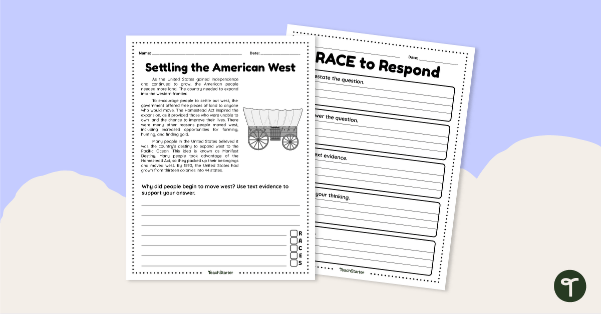 Moving West- Constructed Response Writing Worksheet teaching resource