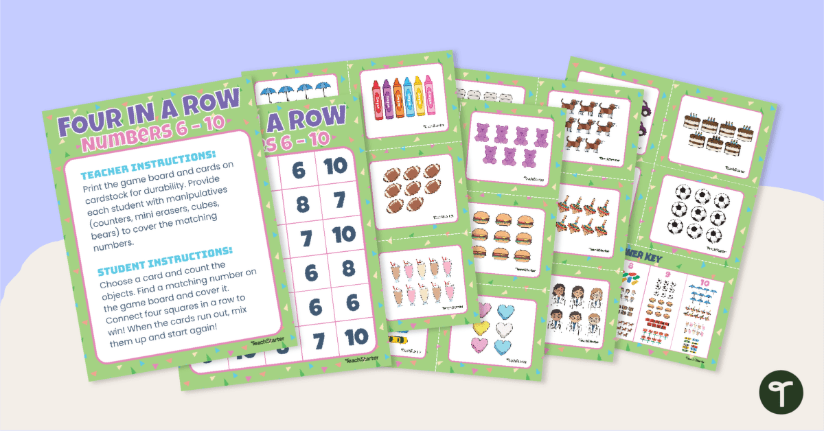 Four in a Row - Numbers 6-10 teaching resource