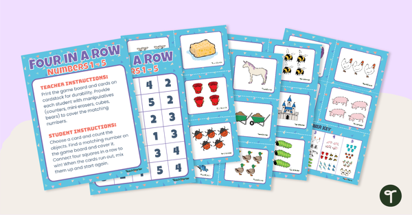 Four in a Row - Numbers 1-5 teaching resource