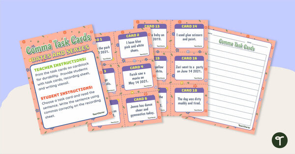 Preview image for Using Commas in Dates and Series -Task Cards - teaching resource