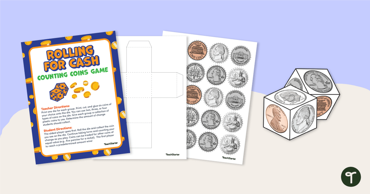 Rolling for Cash —  Printable Counting Coins Game teaching resource