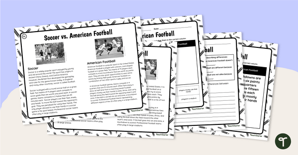 Soccer vs. Football -Differentiated Paired Passage Worksheets teaching resource