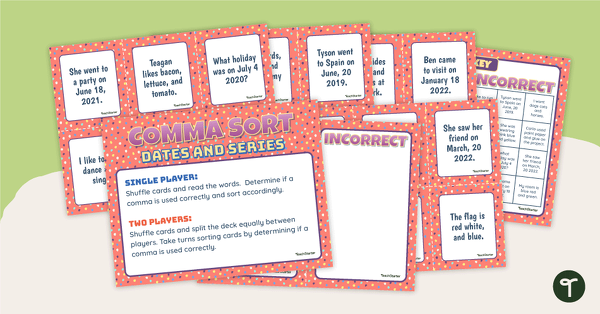 Preview image for Using Commas in Dates and Series Sorting Activity - teaching resource