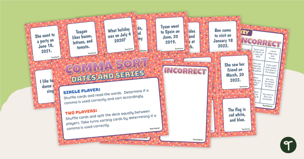 Image of Using Commas in Dates and Series Sorting Activity