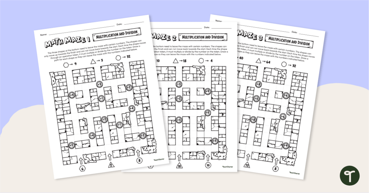 Math Mazes (Multiplication and Division) teaching resource