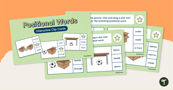 Positional Words Interactive Clip Cards teaching resource