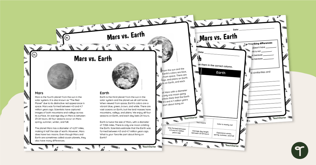 Mars vs. Earth - Differentiated Paired Passage Worksheets teaching resource