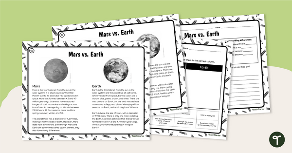Go to Mars vs. Earth - Differentiated Paired Passage Worksheets teaching resource