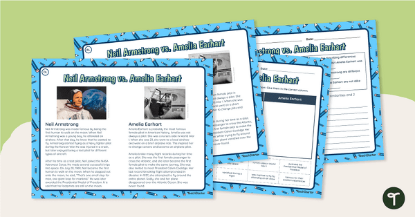 Preview image for Armstrong vs. Earhart -Differentiated Paired Passage Worksheets - teaching resource