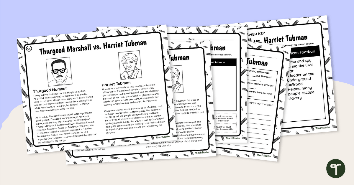 Marshall vs. Tubman Differentiated Paired Passage Worksheets teaching-resource