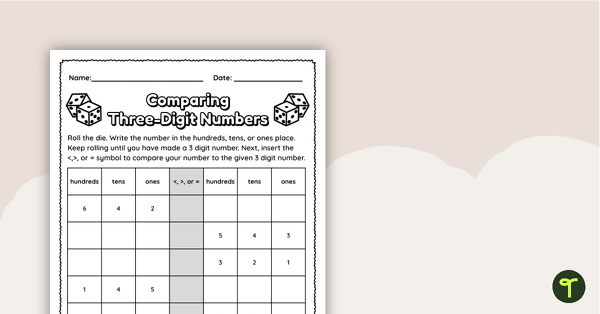 Go to Comparing Three-Digit Numbers – Worksheet teaching resource