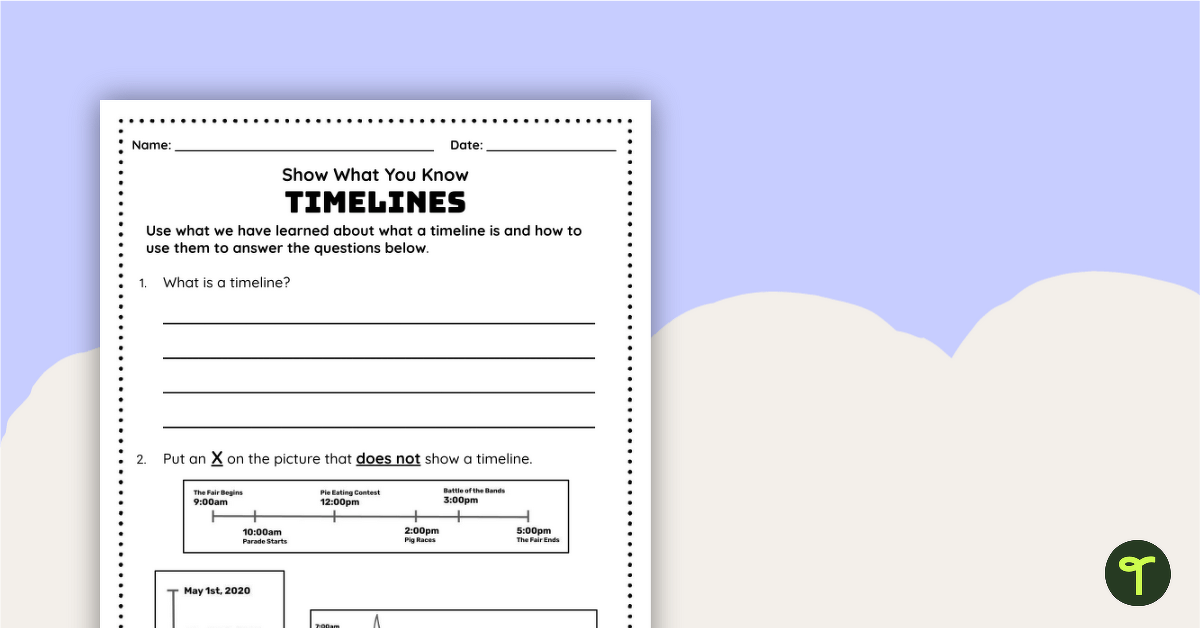 Timelines Worksheet for First Grade teaching resource