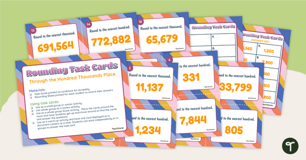 Rounding up + down — whole numbers style A little bit of task card