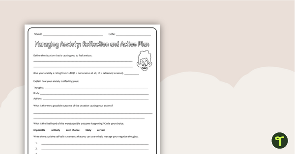 Preview image for Managing Anxiety Worksheet (Intermediate) - teaching resource
