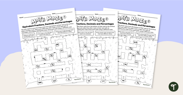 Go to Math Mazes (Equivalent Fractions, Decimals, and Percentages) teaching resource