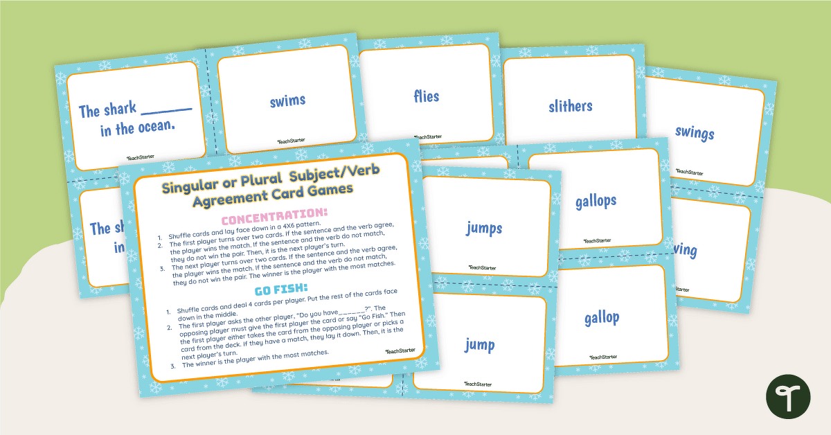 Singular/Plural Subject Verb Agreement Card Game teaching resource