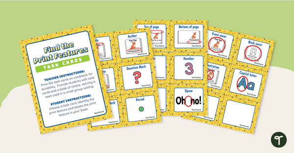 Find the Print Features Task Cards (K-1) teaching resource