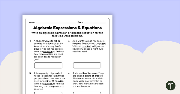 Math worksheets for grade 7 algebraic expressions