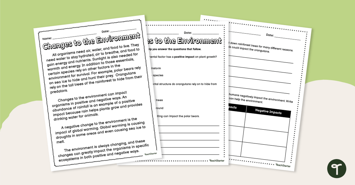 Changes to the Environment Worksheet teaching resource