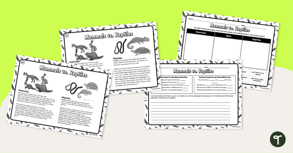 Go to Leveled Paired Passage Worksheets-Mammals vs. Reptiles teaching resource