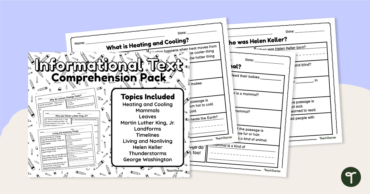 Nonfiction Comprehension Worksheet Pack for First Grade teaching resource