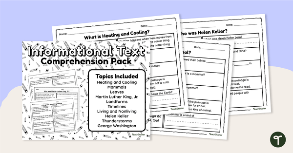 Nonfiction Comprehension Worksheet Pack for First Grade teaching resource