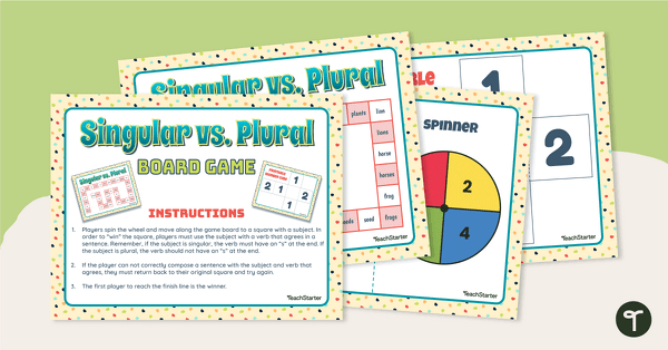 Singular/Plural Subject Verb Agreement Board Game teaching resource