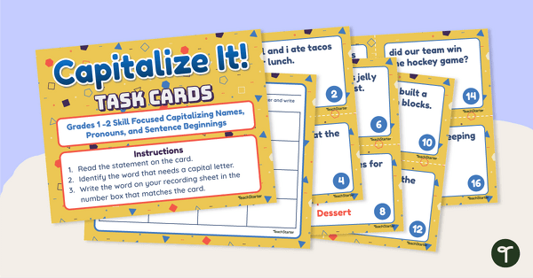 Go to Capitalize it! Task Cards - Primary teaching resource