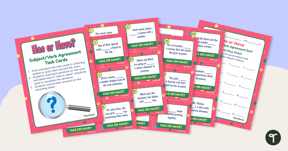 Has/Have Subject Verb Agreement Task Cards teaching resource