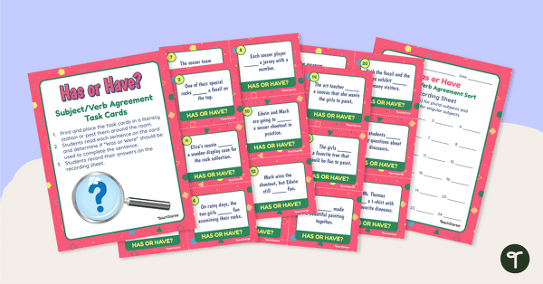 Go to Has/Have Subject Verb Agreement Task Cards teaching resource