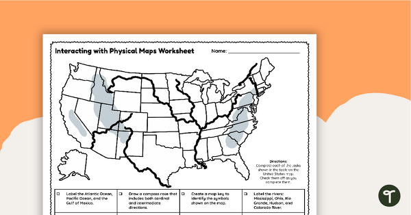 blank us map with rivers and mountains