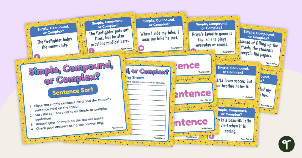 Simple, Compound, and Complex Sentences Sort teaching resource
